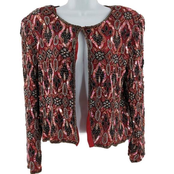 Vintage Stenay Burgundy and Gunmetal Floral Embellished Jacket | Circa 1980s-199 - Picture 1 of 3